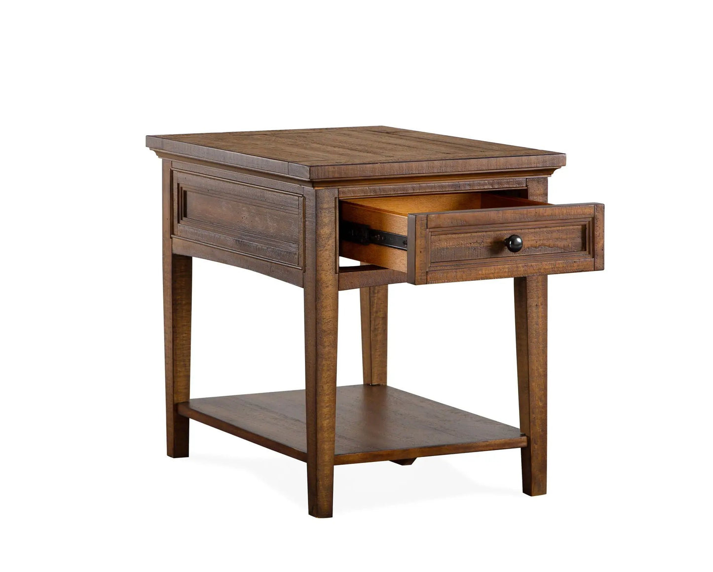 Bay Creek Rectangular End Table by Unique Piece Furniture in warm brown wood with drawer on Tampa Home & Garden Store