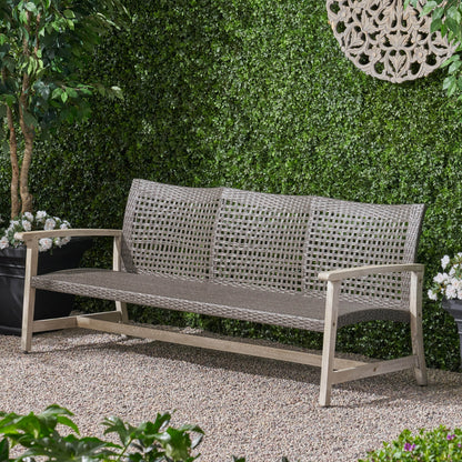 Outdoor Acacia Wood Wicker 3 Seater Sofa with natural wood frame and brown weave on Tampa Home & Garden Store