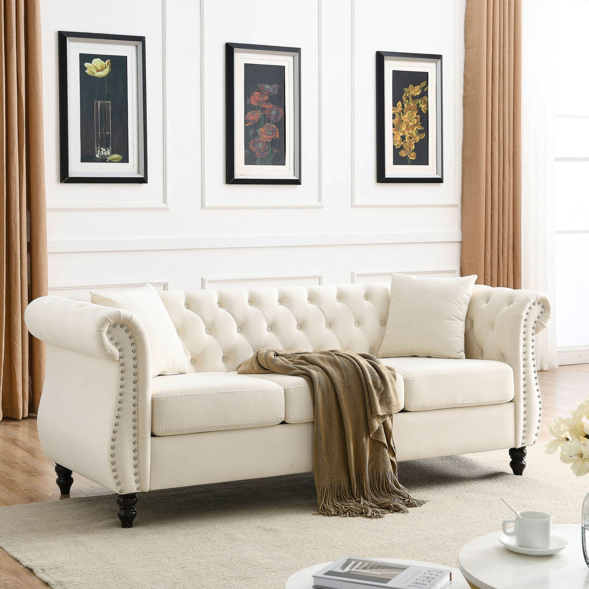 Chesterfield Sofa With Nailhead Trim and Cushions