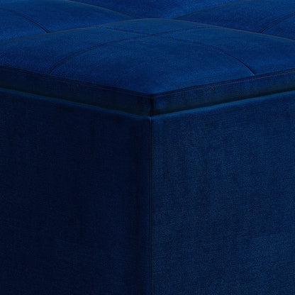 Avalon Square Velvet Ottoman Coffee Table in deep blue with stitched tufting on Tampa Home & Garden Store
