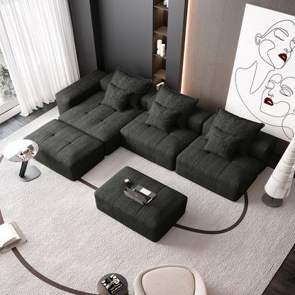 Modern oversized DIY modular sectional sofa with pillows in dark charcoal fabric by HouseOfZazla on Tampa Home & Garden Store