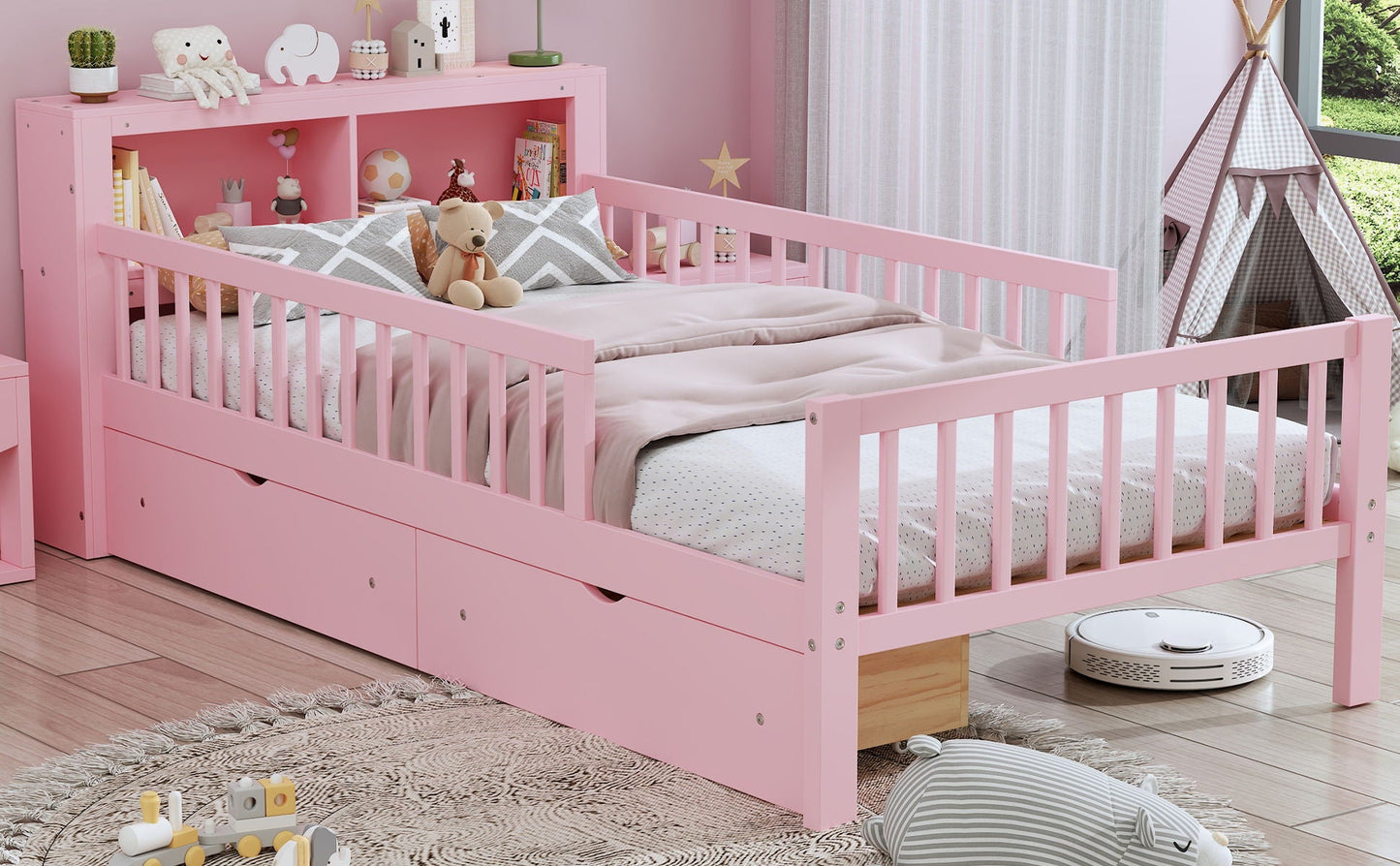 Pink storage bed with headboard rack 2 underbed drawers 3 side guardrails by HouseOfZazla on Tampa Home & Garden Store