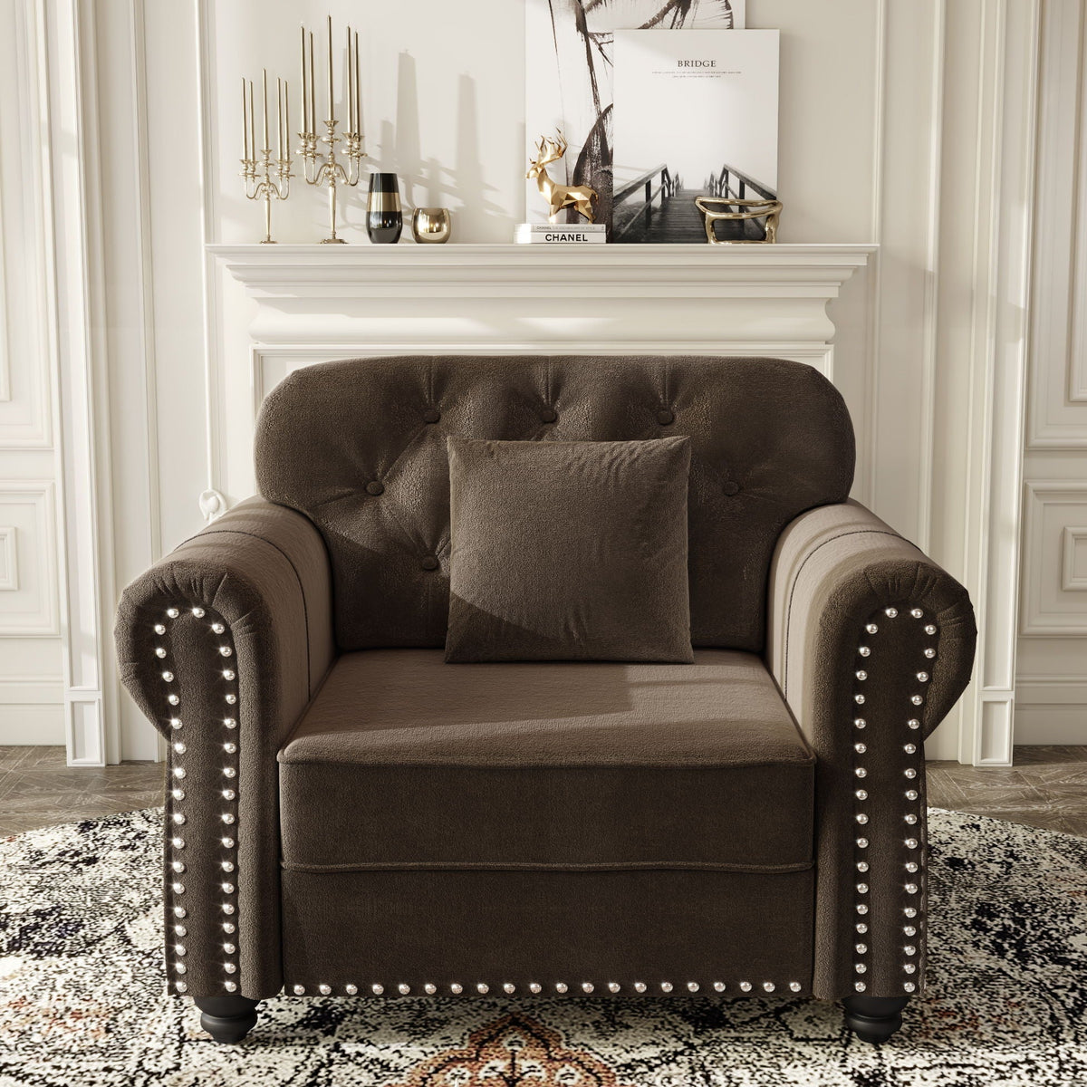 Upholstered Sofa with Nailhead and Rolled Arms