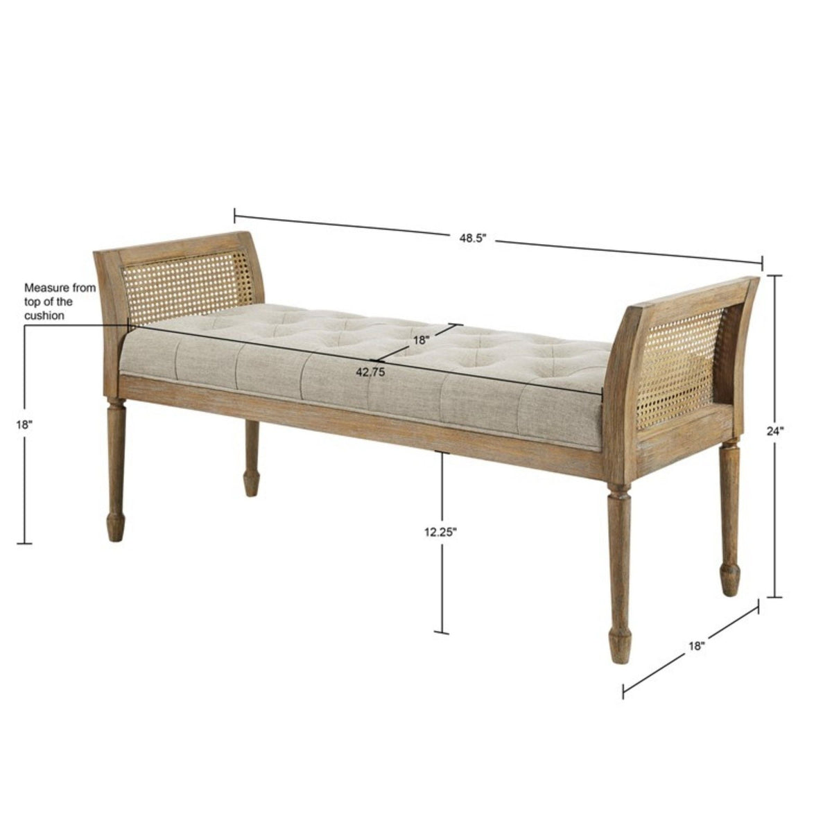 Natural Accent Bench with Arm and Tufted Upholstered Seat HouseOfZazla, tufted cushion, wood frame on Tampa Home & Garden Store