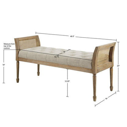 Natural Accent Bench with Arm and Tufted Upholstered Seat HouseOfZazla, tufted cushion, wood frame on Tampa Home & Garden Store