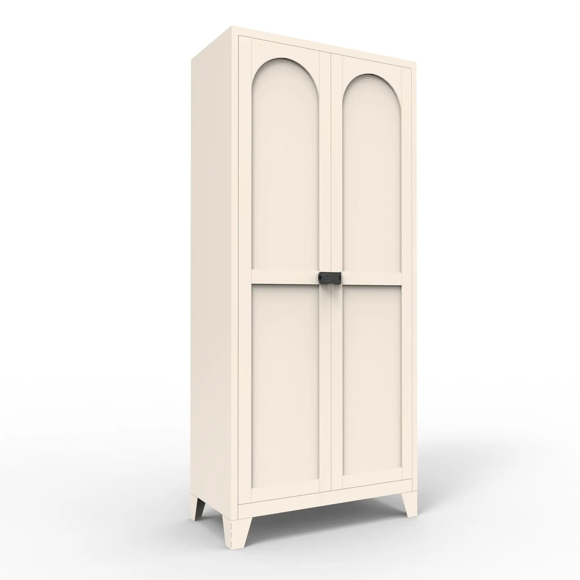 Shapely Doors Cabinet metal wardrobe with beige arched door panels and adjustable shelves on Tampa Home & Garden Store