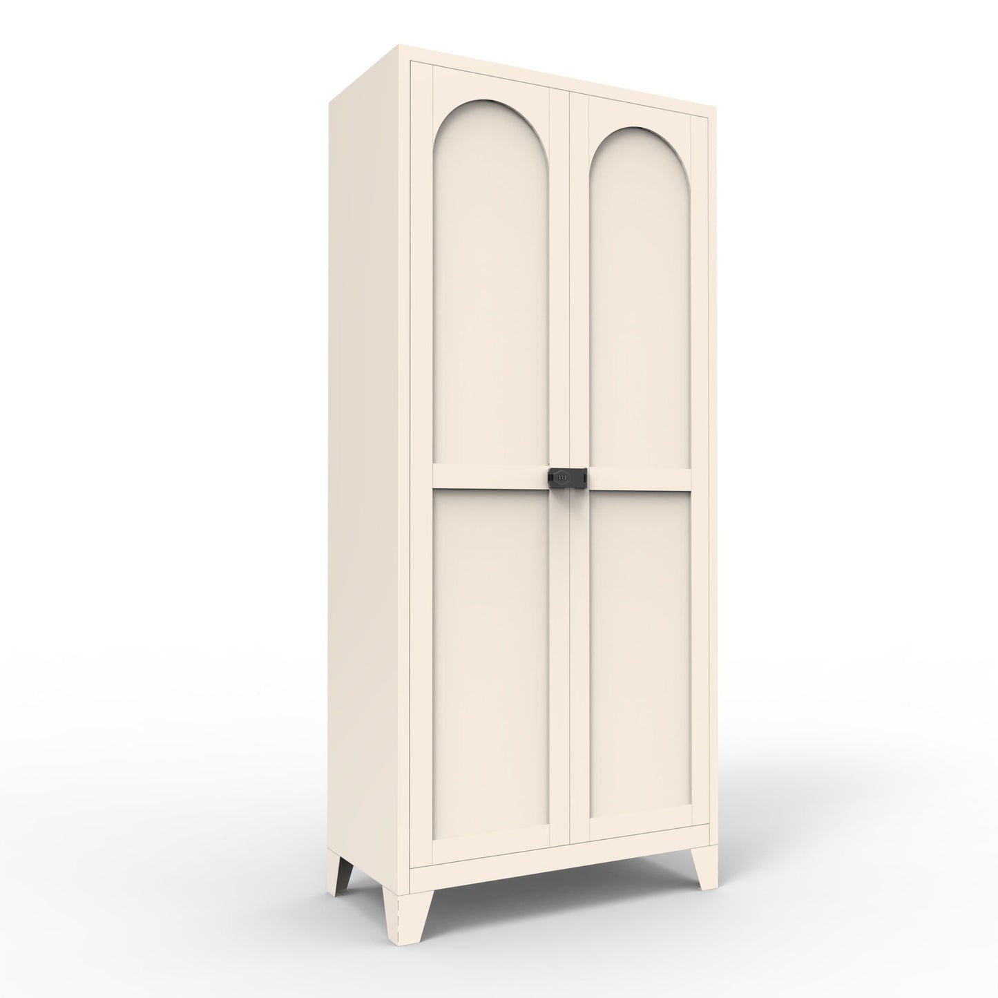 HouseOfZazla Shapely Doors Cabinet cream metal three-door wardrobe with arched panels on Tampa Home & Garden Store