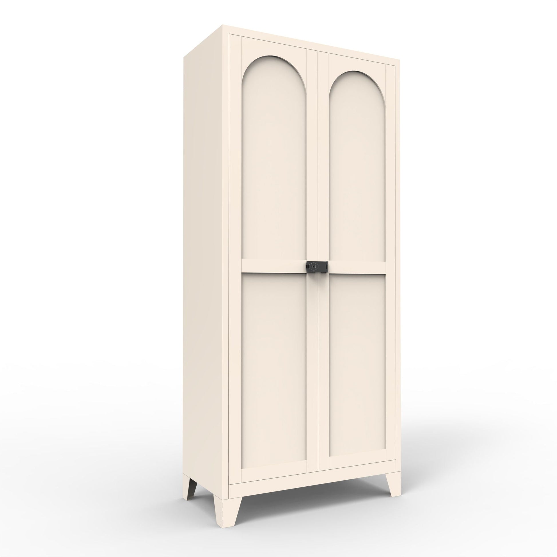 HouseOfZazla Shapely Doors Cabinet cream metal three-door wardrobe with arched panels on Tampa Home & Garden Store