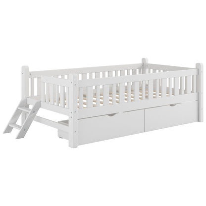 Platform bed with guardrail and 2 drawers in white finish by HouseOfZazla Storage Beds on Tampa Home & Garden Store