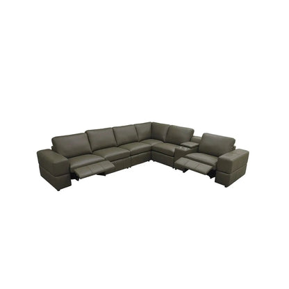 Upholstered Large Arms Sectional With Recliner Seats in olive leather, center console on Tampa Home & Garden Store