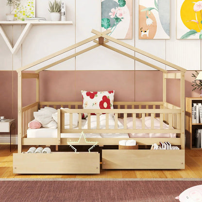 House Bed With 2 Drawers natural wood frame, built-in drawers Unique Piece Furniture on Tampa Home & Garden Store