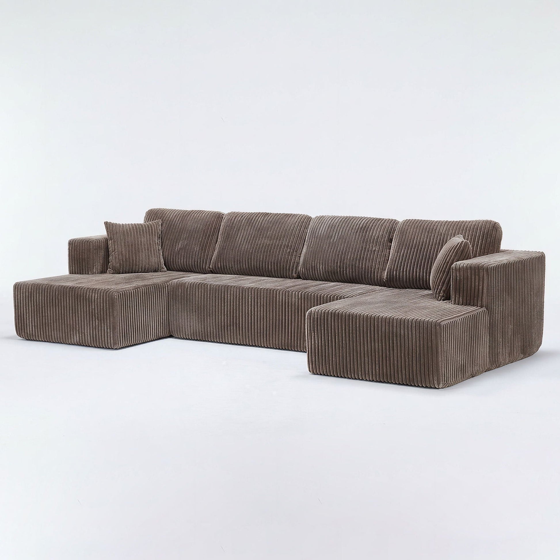 U-Shape modular sectional sofa in brown corduroy with chaise and cushions, HouseOfZazla on Tampa Home & Garden Store