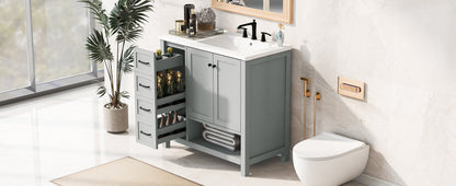 36in HouseOfZazla bathroom vanity with sink top and storage cabinet in gray-blue on Tampa Home & Garden Store