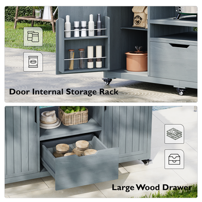 Outdoor Kitchen Island 66.5in with open shelves and storage rack in blue-gray by HouseOfZazla on Tampa Home & Garden Store