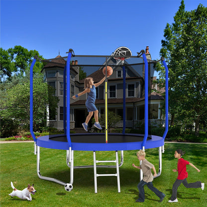 Outdoor Backyard Trampoline and Basketball Hoop