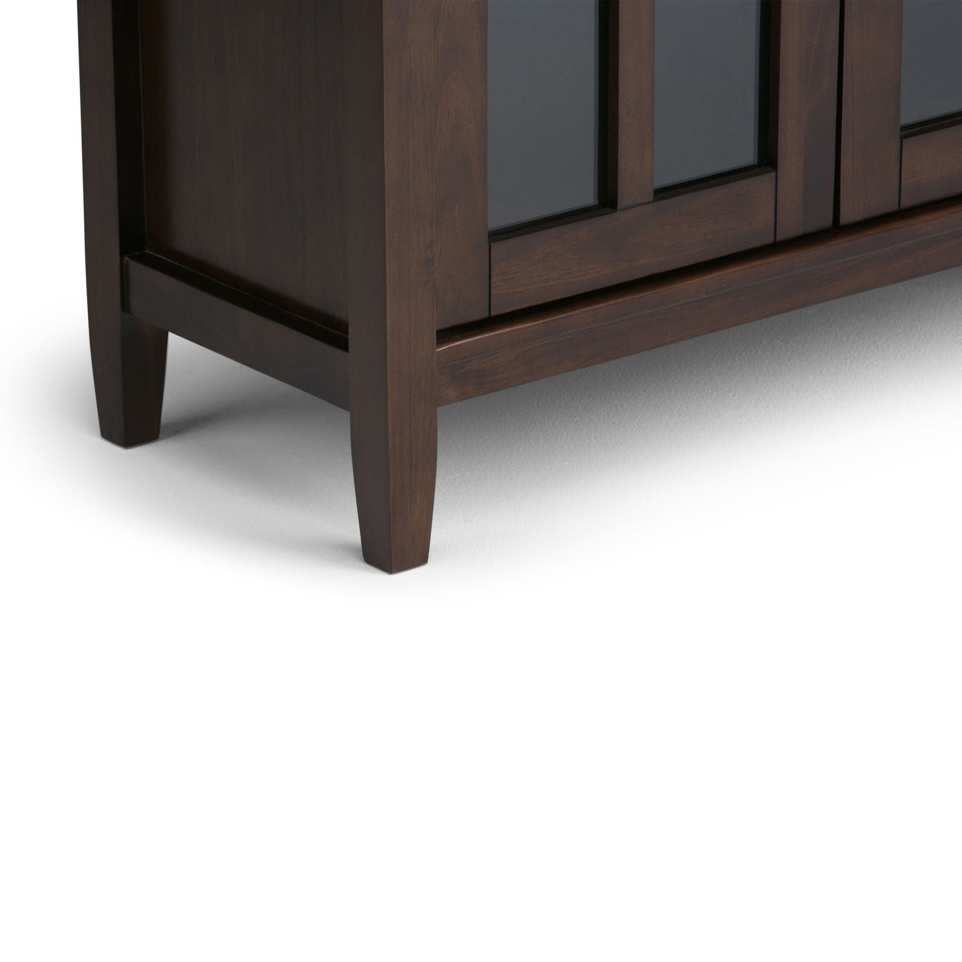 Warm Shaker Handcrafted Low Storage Cabinet dark walnut wood with glass panel inserts on Tampa Home & Garden Store