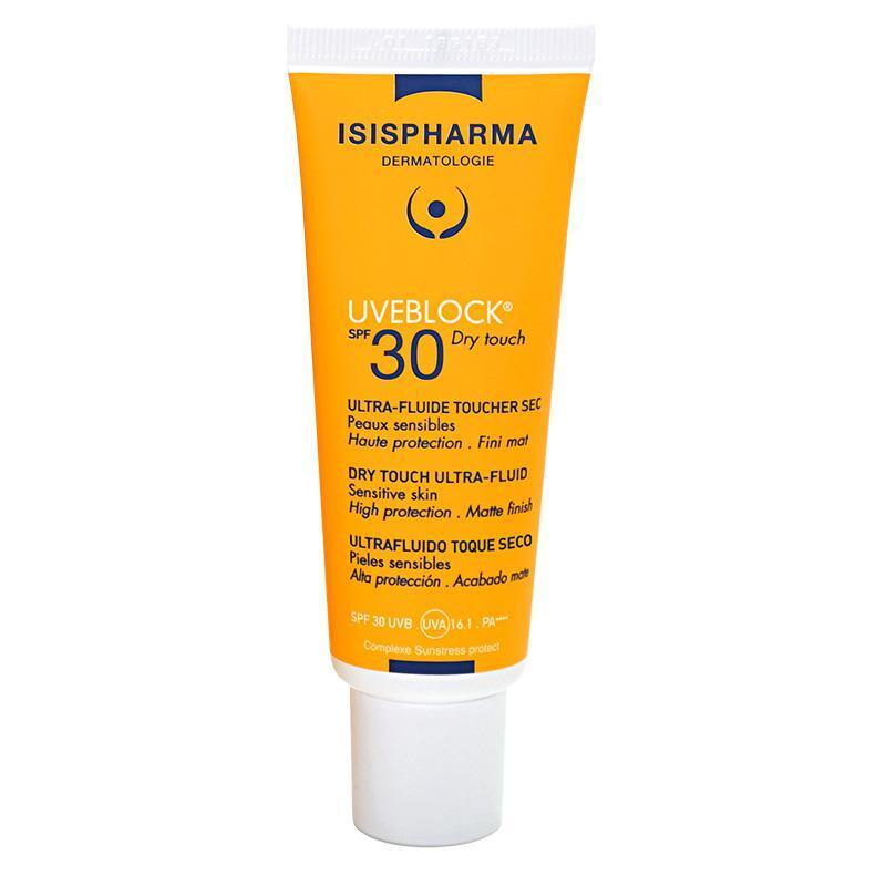 Sunscreen Isispharma Uveblock SPF30 tube orange with white cap on Tampa Home & Garden Store