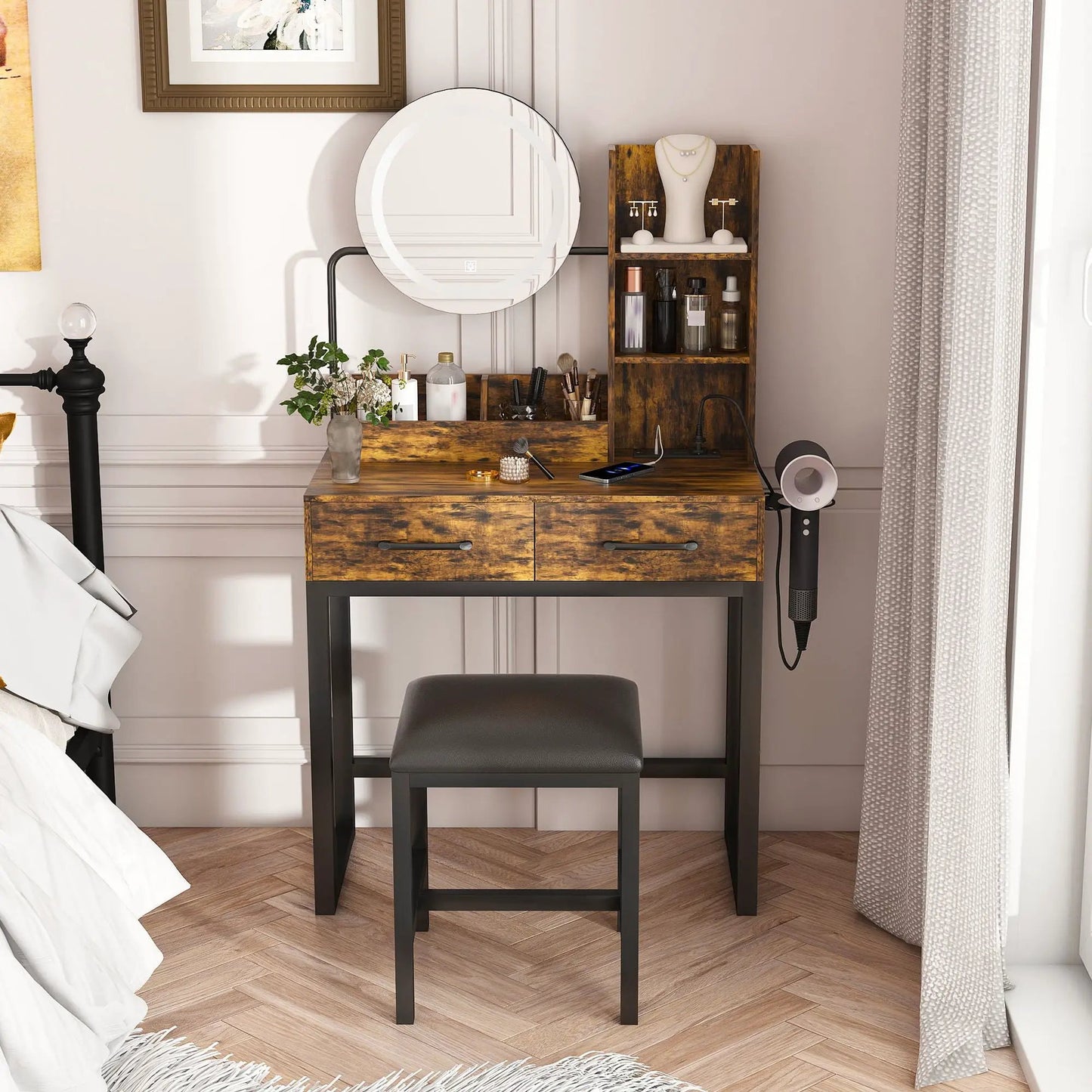 Makeup Vanity Table With LED Lights and USB Ports