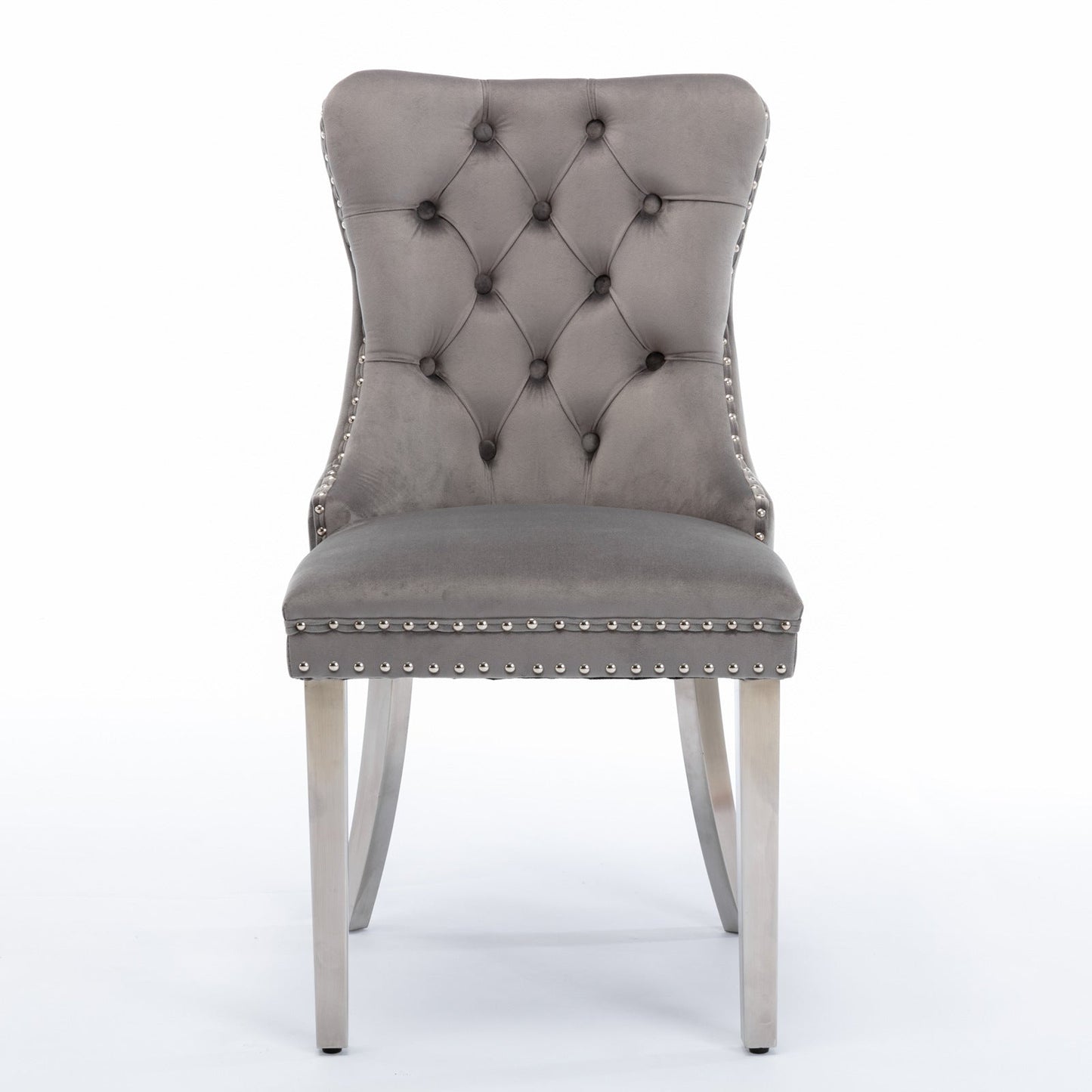 A&A Nikki Collection gray velvet tufted dining chairs set of 2 with nailhead trim on Tampa Home & Garden Store