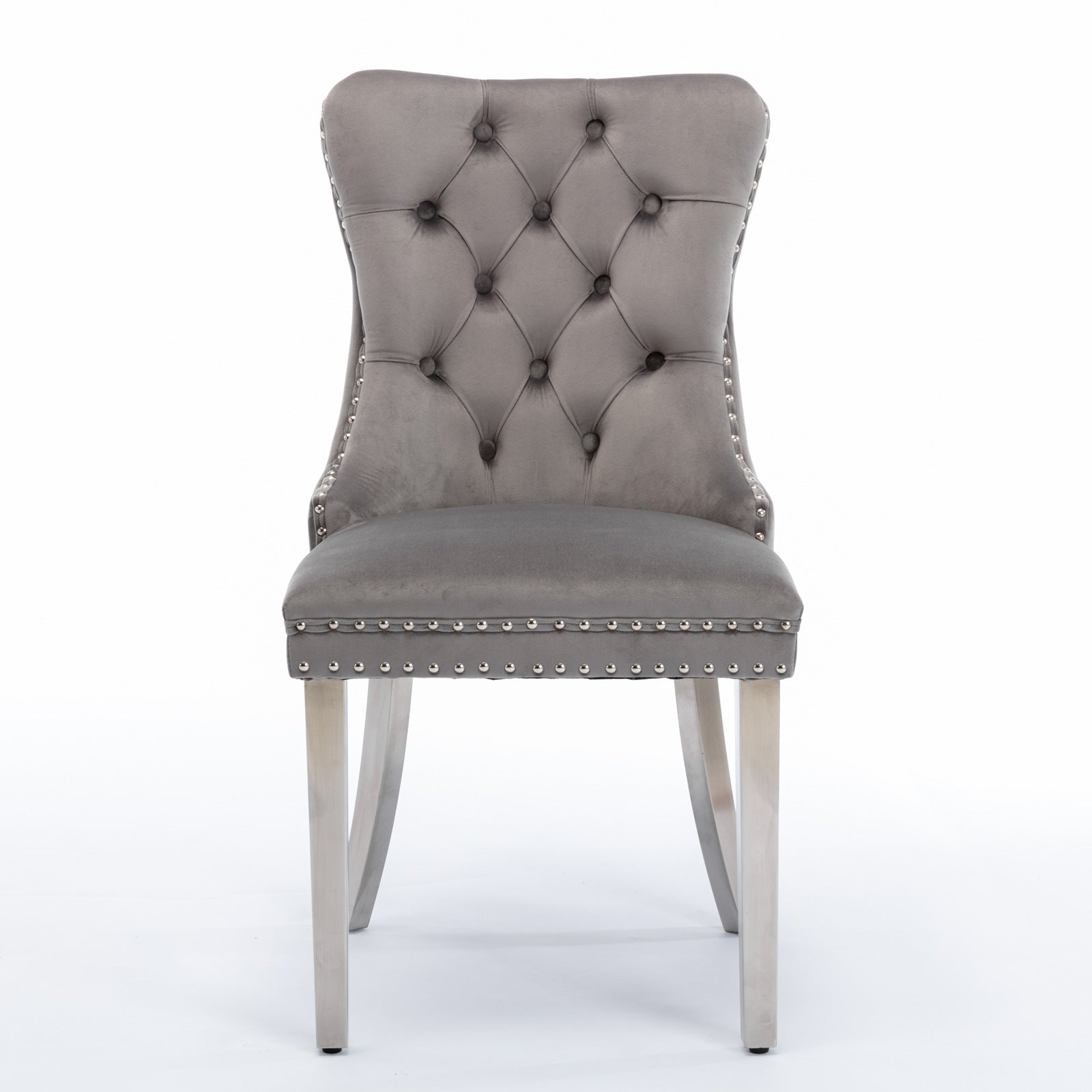 A&A Nikki Collection gray velvet tufted dining chairs set of 2 with nailhead trim on Tampa Home & Garden Store