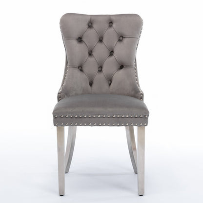 A&A Nikki Collection gray velvet tufted dining chairs set of 2 with nailhead trim on Tampa Home & Garden Store