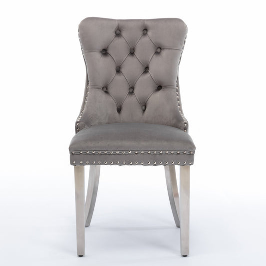 A&A Nikki Collection gray velvet tufted dining chairs set of 2 with nailhead trim on Tampa Home & Garden Store