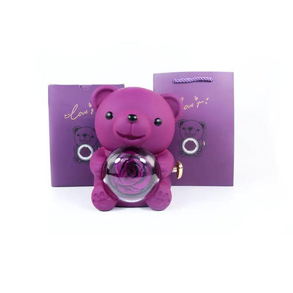 Eternal Rose Teddy Bear jewelry box in purple with rotating glass rose by FLIPSTYLEZLLC on Tampa Home & Garden Store