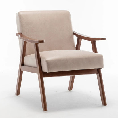 Mid Century Modern accent chair with solid wood frame and thick backrest, beige upholstery on Tampa Home & Garden Store