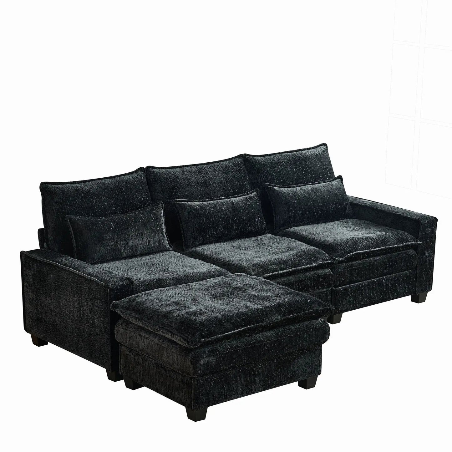 Modern comfy L-shaped sectional sofa with movable ottoman, charcoal gray textured fabric on Tampa Home & Garden Store