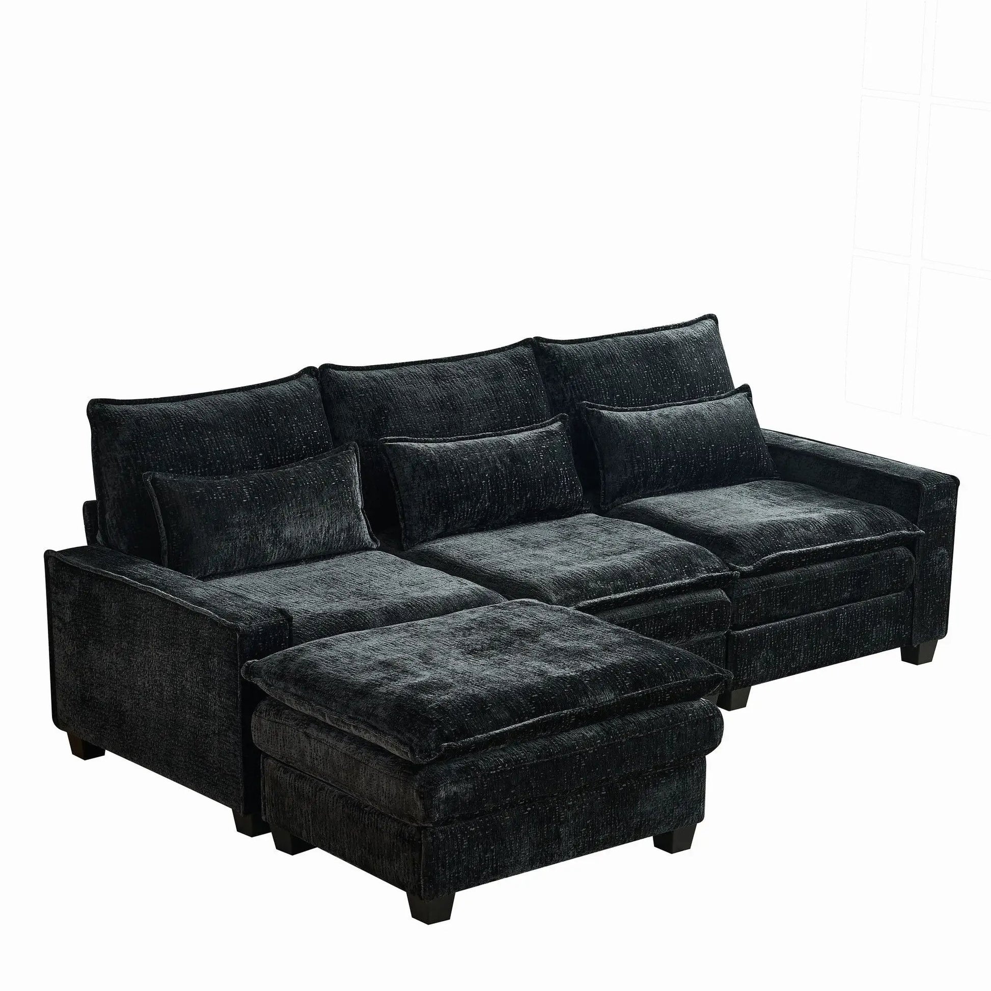 Modern comfy L-shaped sectional sofa with movable ottoman, charcoal gray textured fabric on Tampa Home & Garden Store