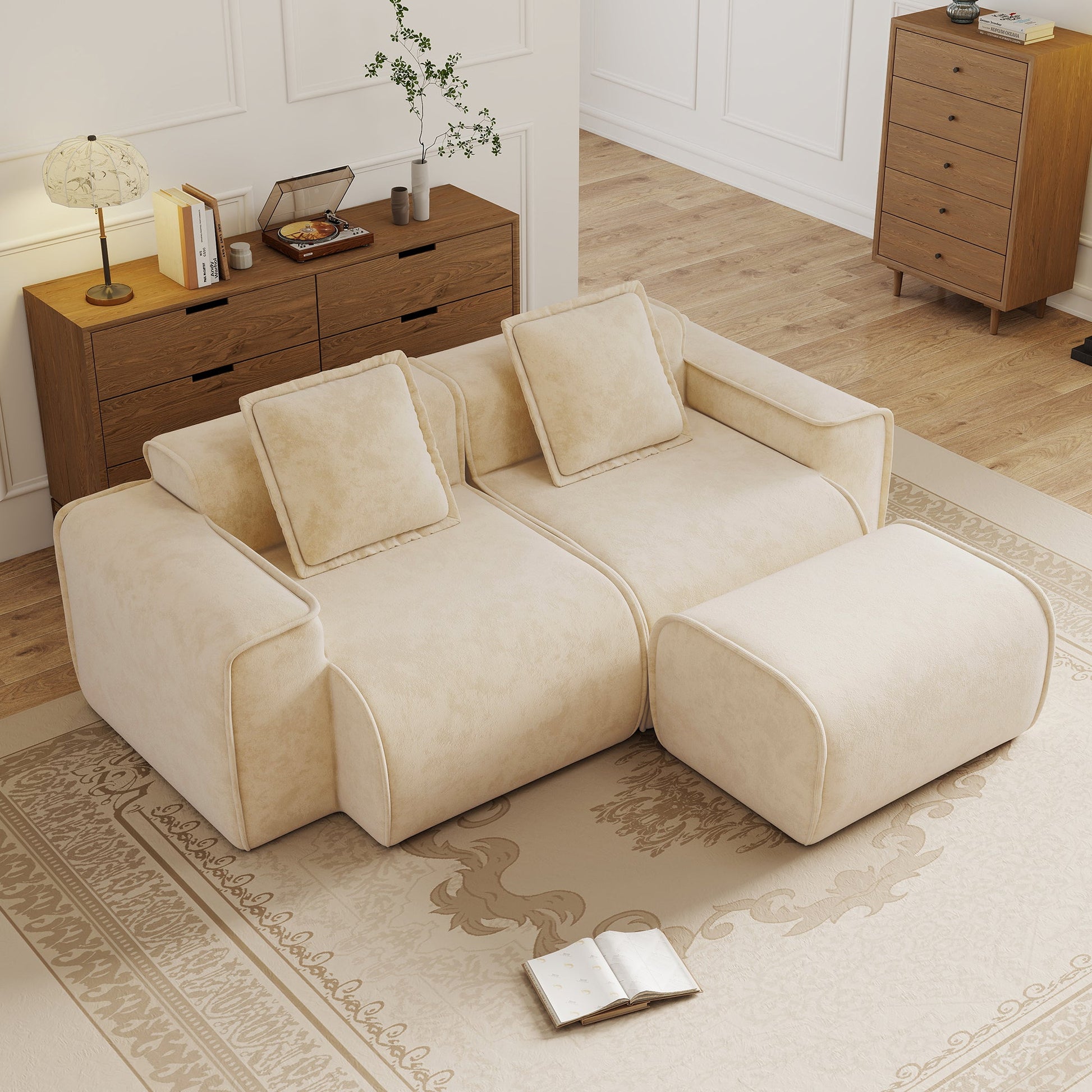Streamlined Design Modular 2-seat L-shaped Sofa beige fabric by HouseOfZazla on Tampa Home & Garden Store