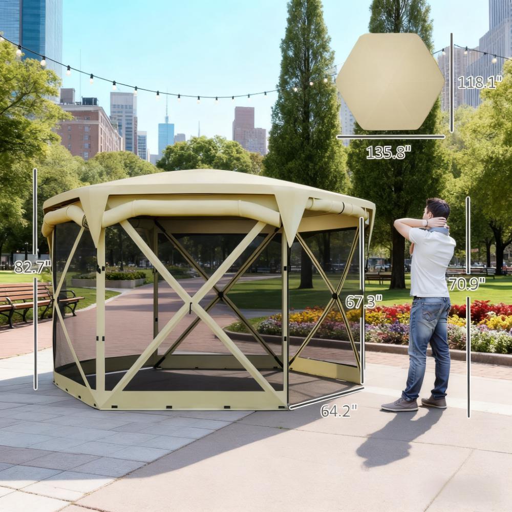 HouseOfZazla 11x11 ft pop up canopy with removable roof cover in beige, steel frame on Tampa Home & Garden Store