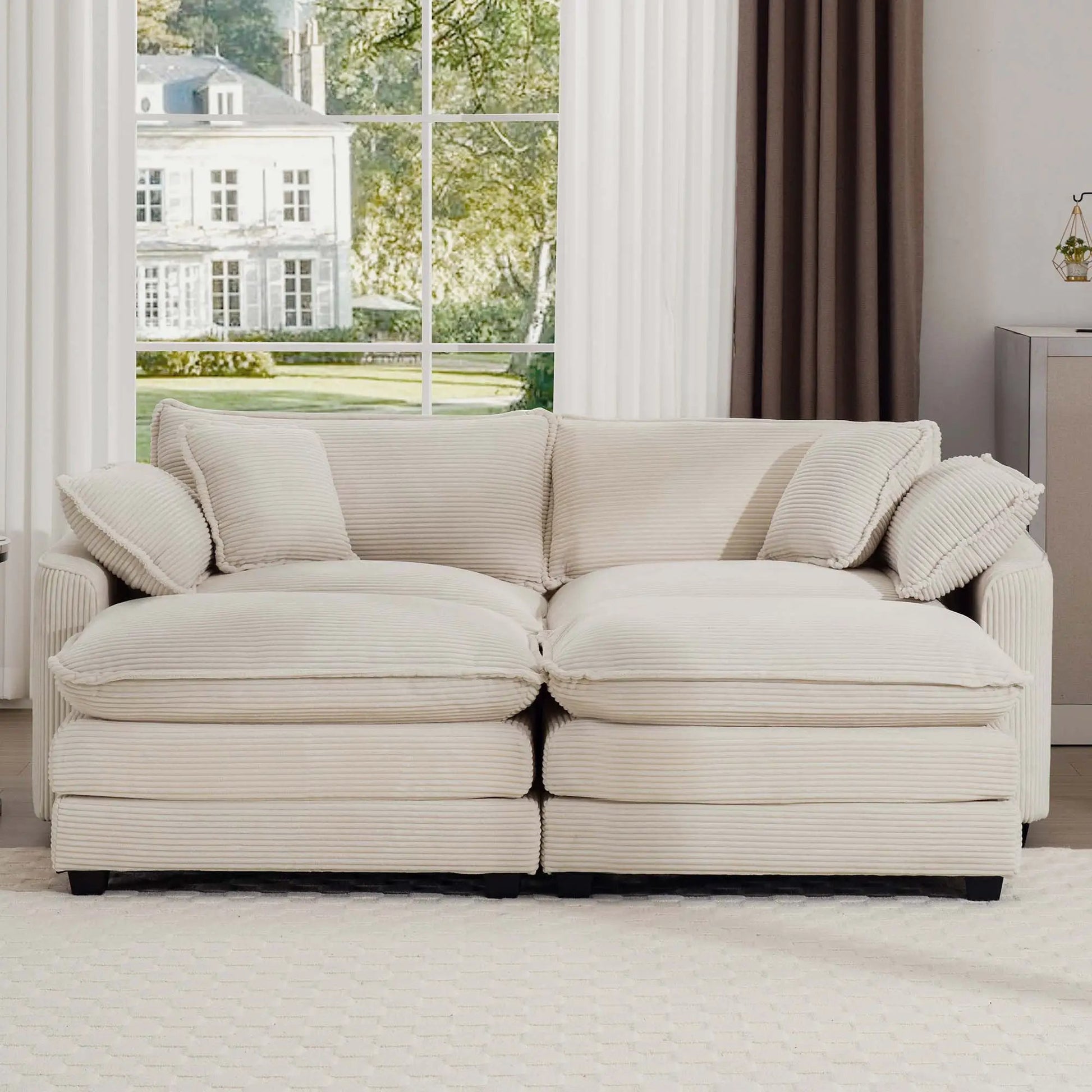 Beige oversized modular cushion sofa with ottoman, low back, deep seating, 3pc set on Tampa Home & Garden Store