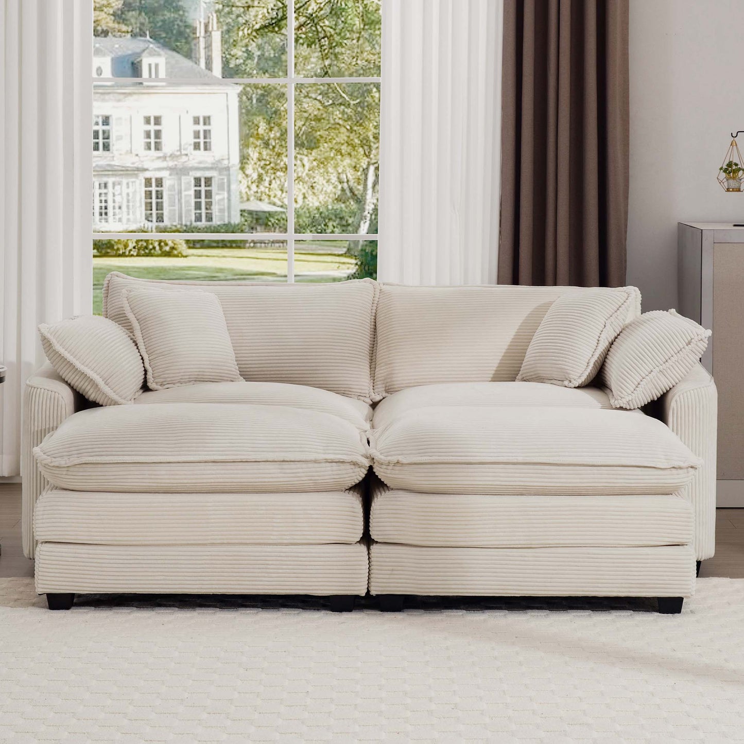 Modern oversized modular sofa with ottoman, cream upholstery, 2-piece living room set on Tampa Home & Garden Store