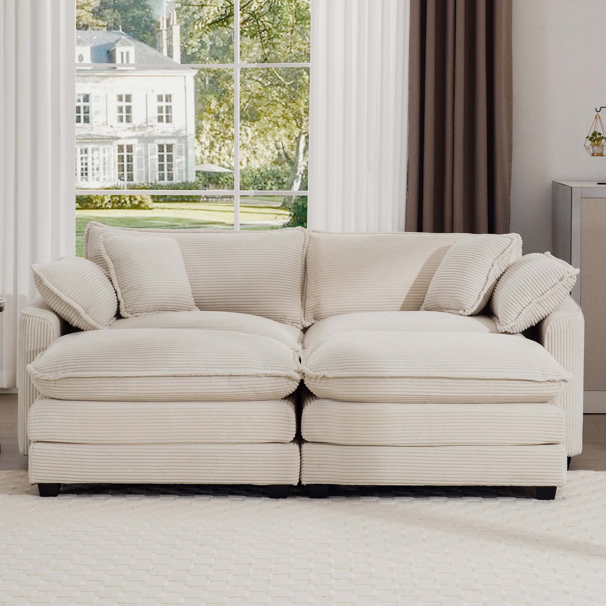 Modern oversized modular sofa with ottoman, cream upholstery, 2-piece living room set on Tampa Home & Garden Store