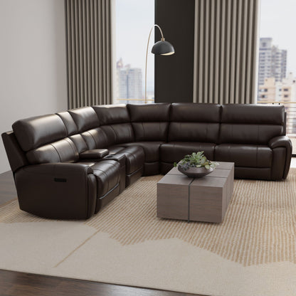 Brazil Power Sectional reclining sofa with adjustable headrest and footrest in dark brown leather on Tampa Home & Garden Store