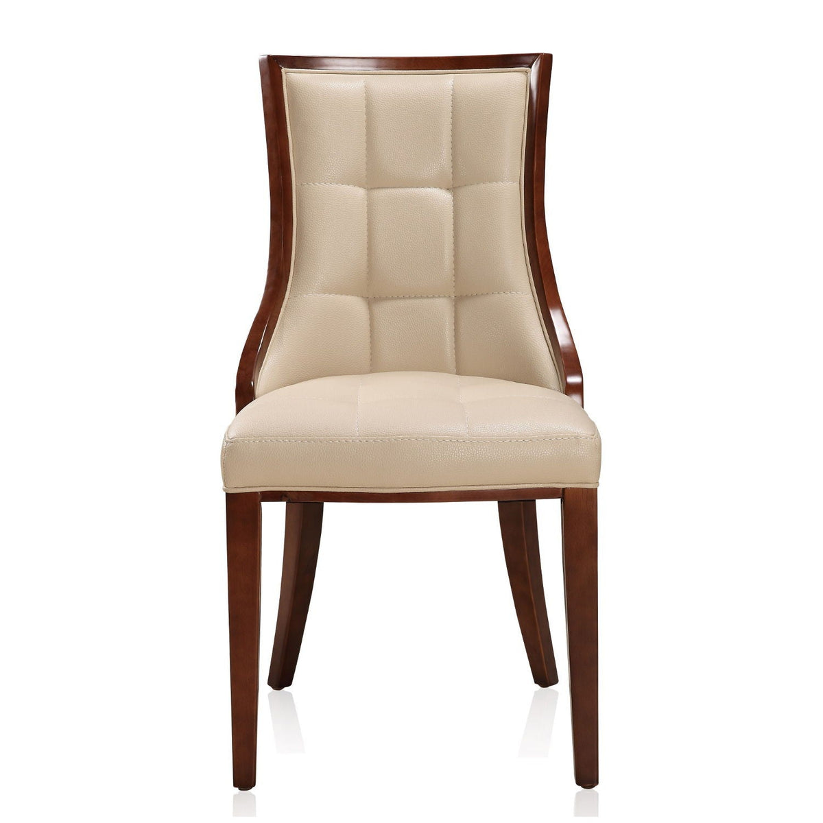 Fifth Avenue dining chair set of 2 beige tufted leather with dark wood frame by HouseOfZazla on Tampa Home & Garden Store