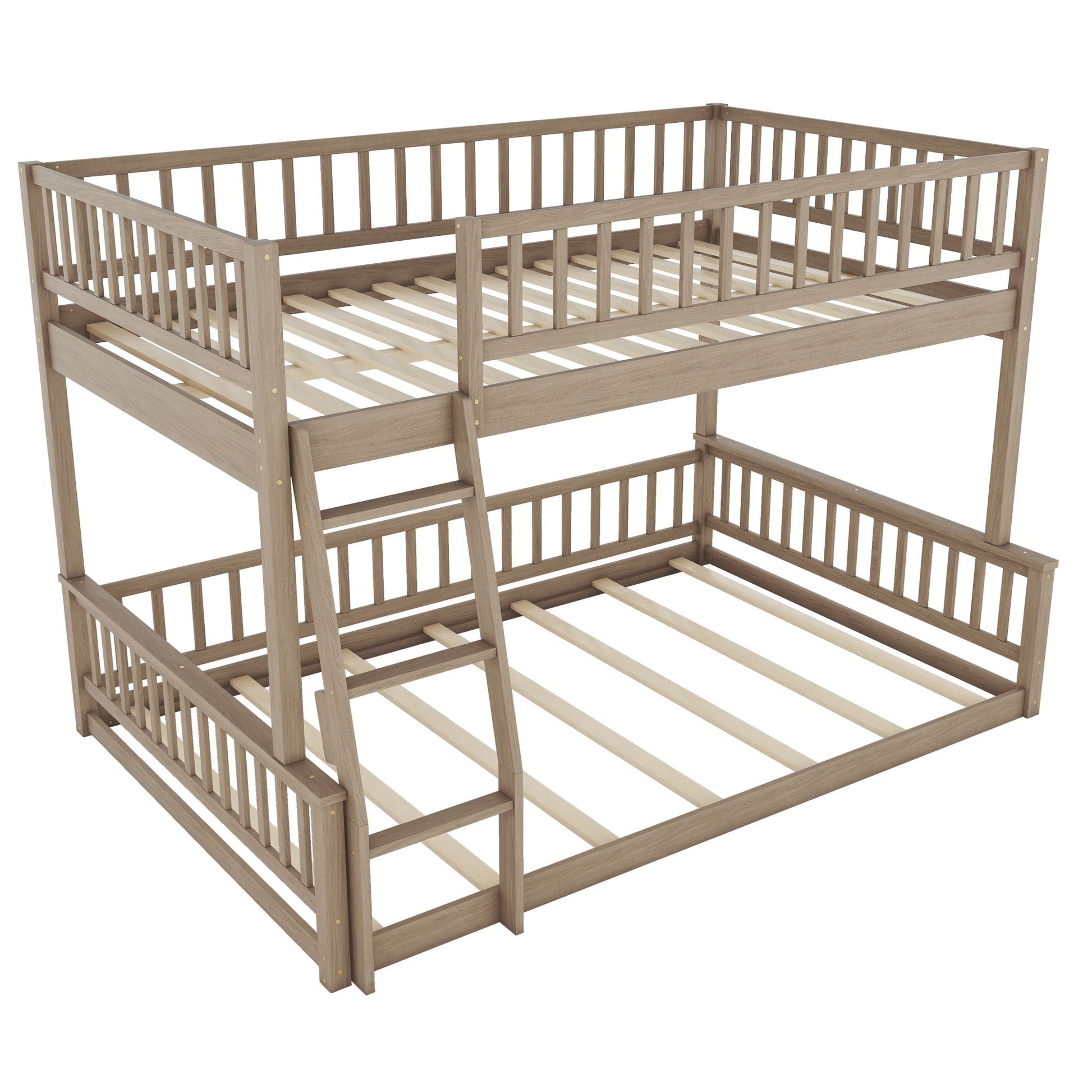 Bunk Bed with ladder and guardrails, natural wood finish, two-tier, HouseOfZazla on Tampa Home & Garden Store