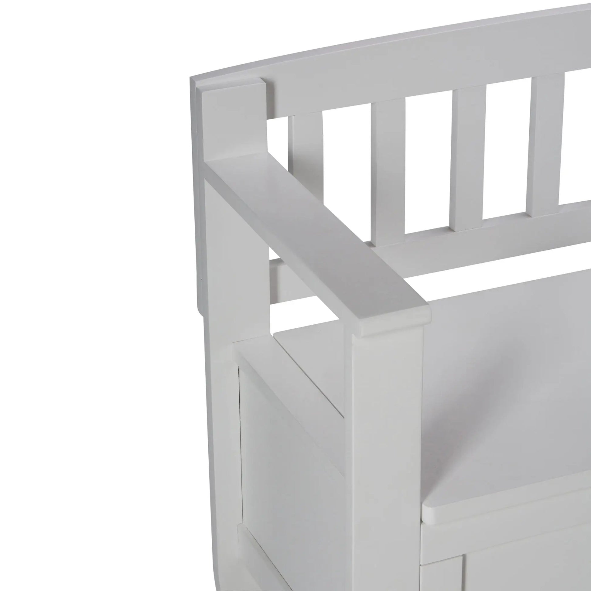 Brooklyn Handcrafted Entryway Storage Bench in white with slatted back and open shelf on Tampa Home & Garden Store