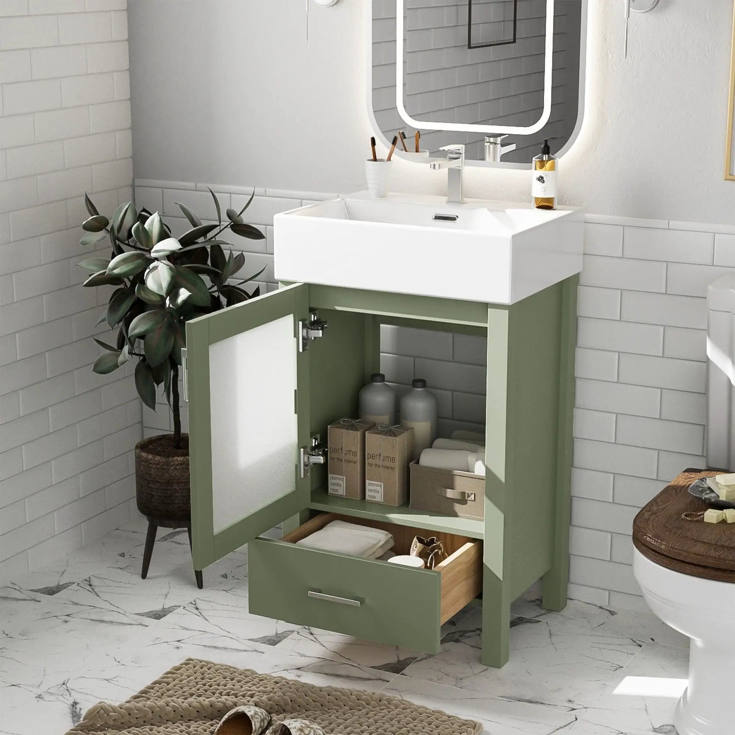 Bathroom Vanity with Ceramic Sink and Storage