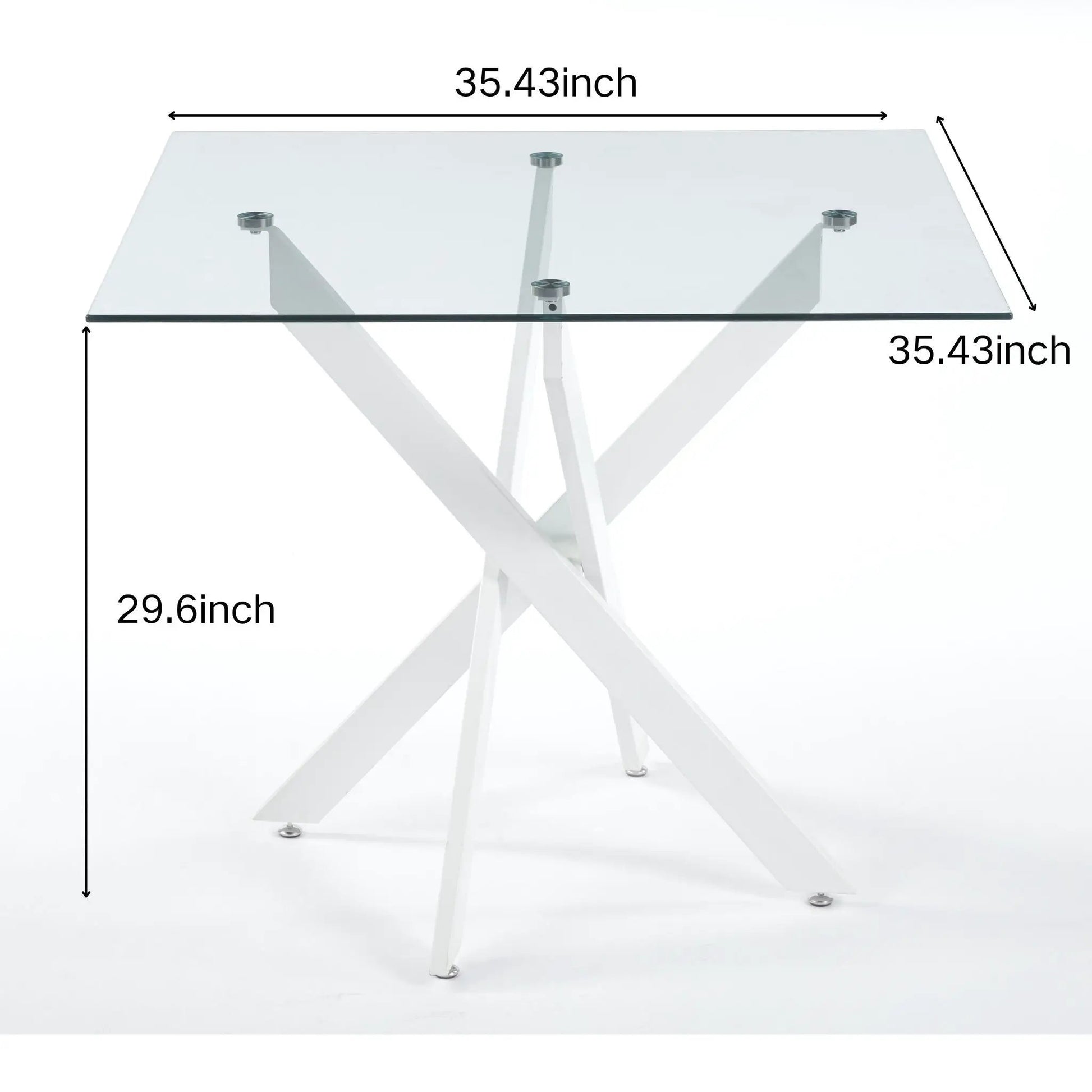 Square dining table with tempered glass top and crisscross metal legs by Unique Piece Furniture on Tampa Home & Garden Store