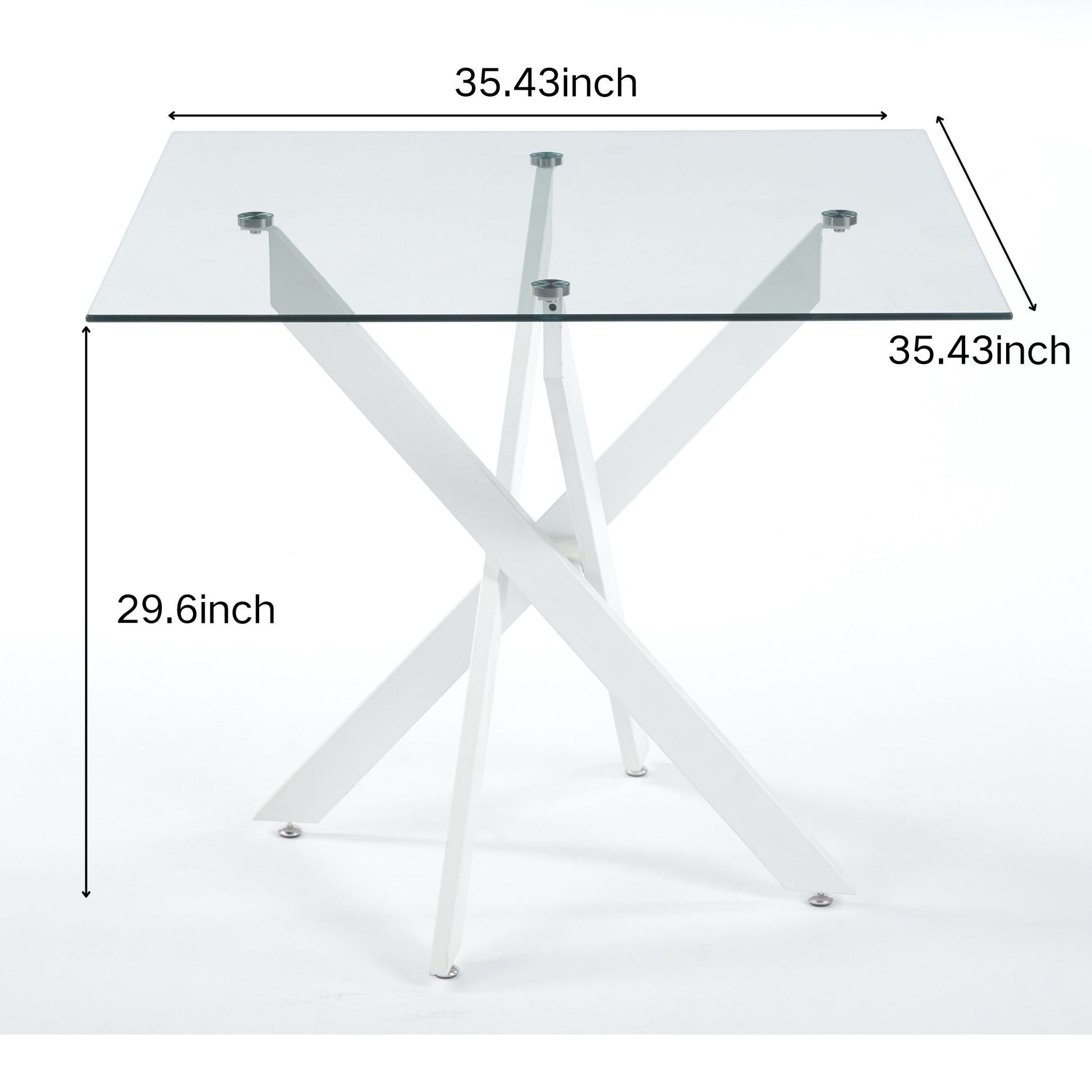 HouseOfZazla dining table with cross metal legs and tempered glass square top on Tampa Home & Garden Store