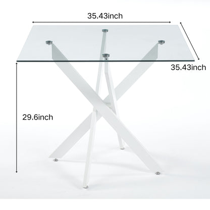 HouseOfZazla dining table with cross metal legs and tempered glass square top on Tampa Home & Garden Store