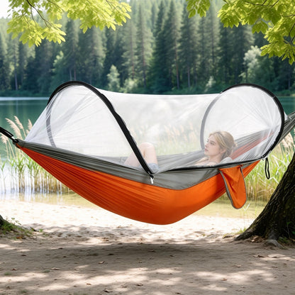 GemGear camping hammock with mosquito net, 3-in-1 portable, orange/gray, 440lbs capacity on Tampa Home & Garden Store
