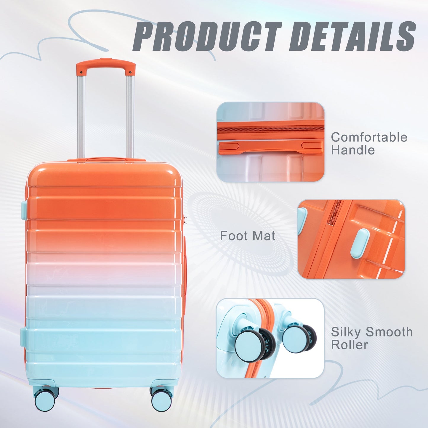 3-Piece Spinner Wheel Luggage Set with Gradient Color by HouseOfZazla orange-teal gradient on Tampa Home & Garden Store
