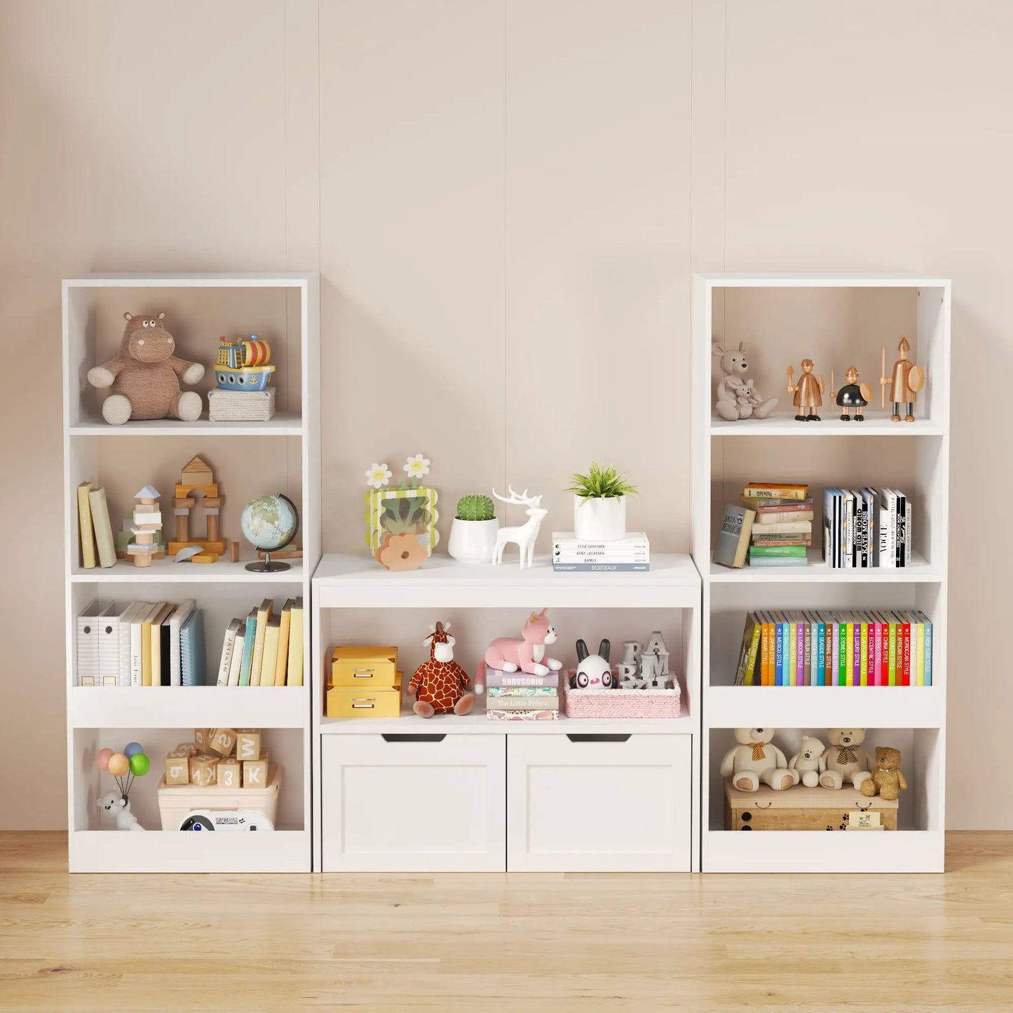 White book organizer with large drawers and open shelves, modular display with toys and books on Tampa Home & Garden Store