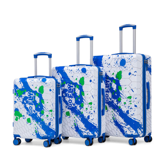 3-Piece PC Spinner Wheel Luggage Set in Blue by HouseOfZazla; hard shell cases with blue trim on Tampa Home & Garden Store