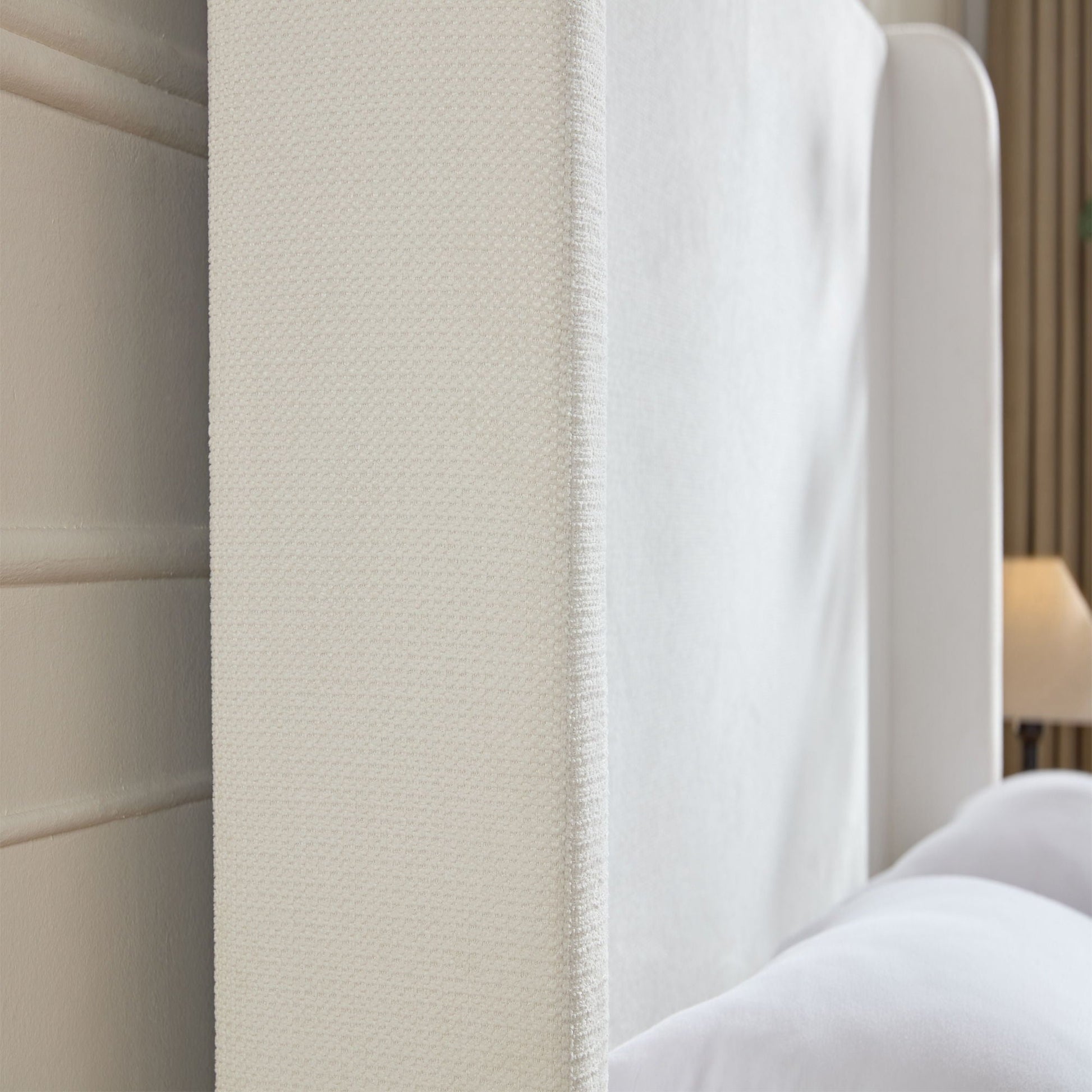 Harper Tall Headboard Upholstered Bed ivory textured fabric by HouseOfZazla on Tampa Home & Garden Store