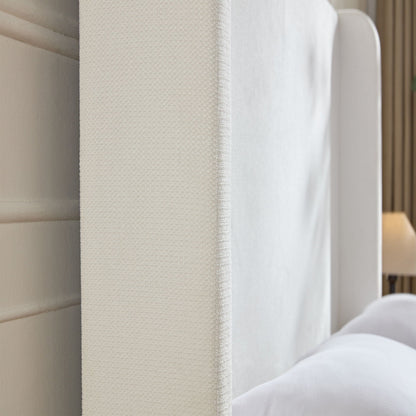 Harper Tall Headboard Upholstered Bed ivory textured fabric by HouseOfZazla on Tampa Home & Garden Store
