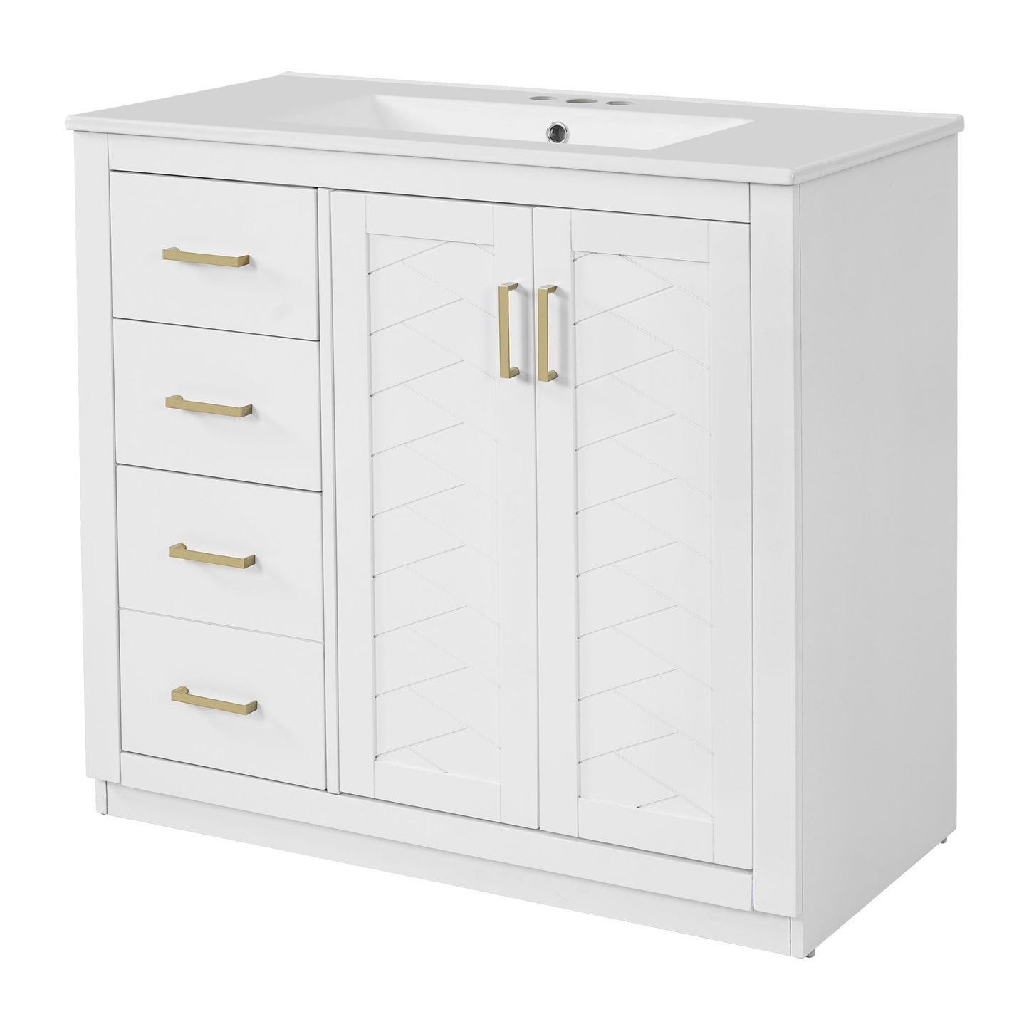 Bathroom vanity with sink white cabinet with 3 drawers and doors gold handles HouseOfZazla on Tampa Home & Garden Store